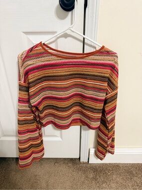 Striped Crochet Crop Top in Pink and Brown